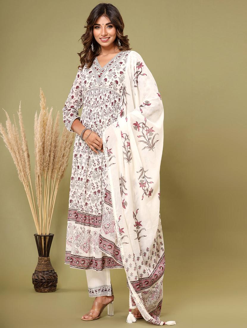 burgundy embroidered three quarter sleeve suit set - 20133260 -  Standard Image - 1