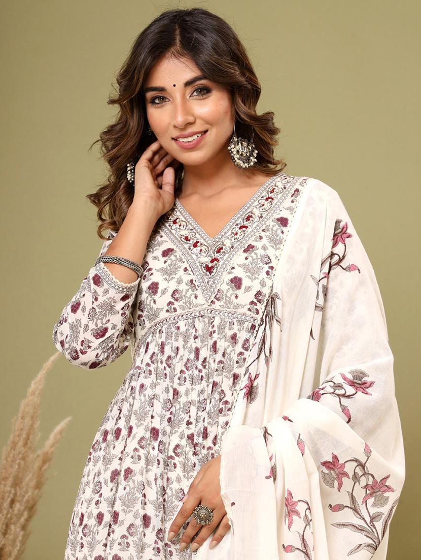 burgundy embroidered three quarter sleeve suit set - 20133260 - Standard Image - 4