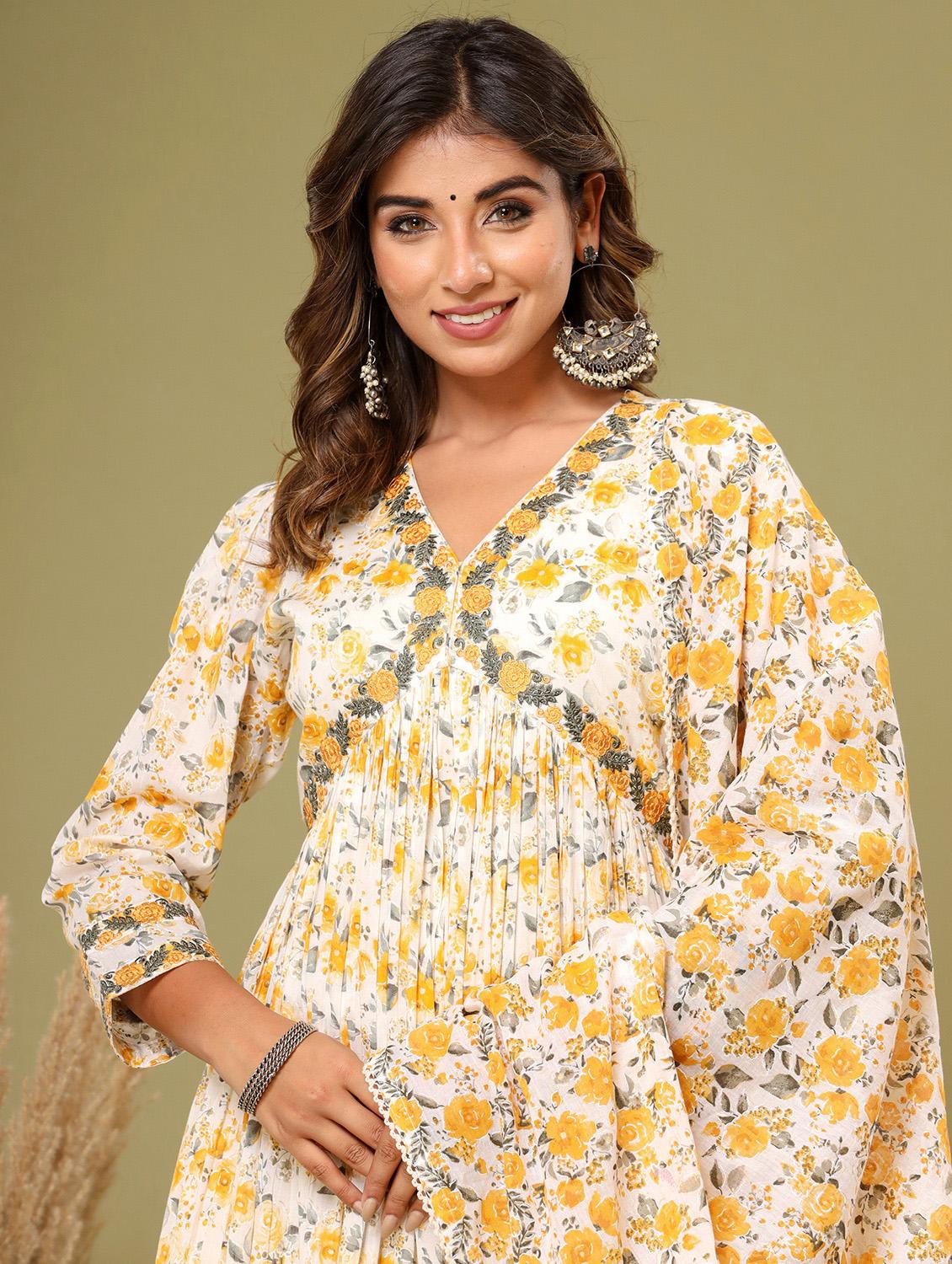 yellow embroidered three quarter sleeve suit set - 20133261 - Standard Image - 4