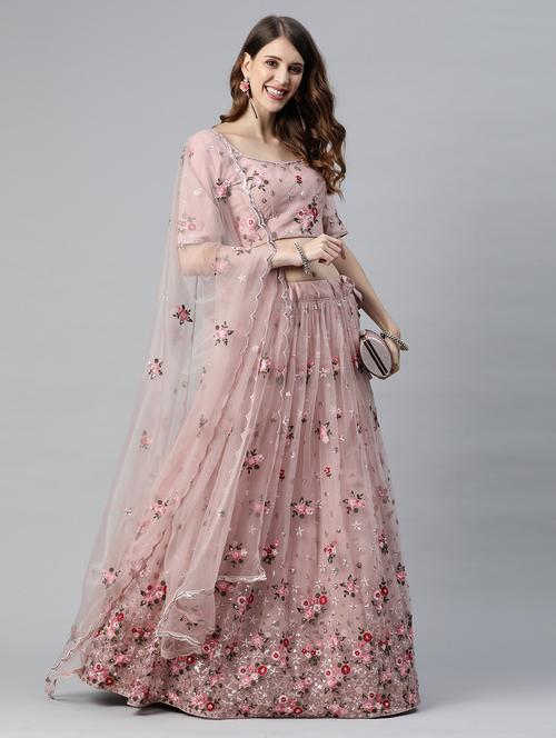 pink embroidered flared lehenga - 20133324 - Standard Image - 0