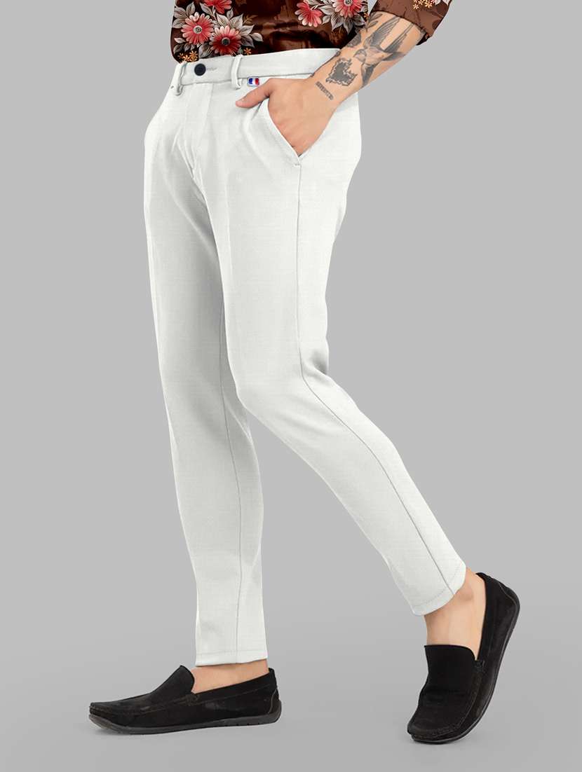 white flat front chinos casual trousers - 20133368 -  Standard Image - 1