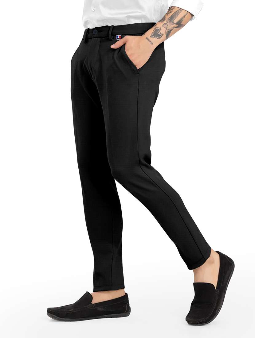 black solid chinos ankle length casual trouser - 20133375 -  Standard Image - 1