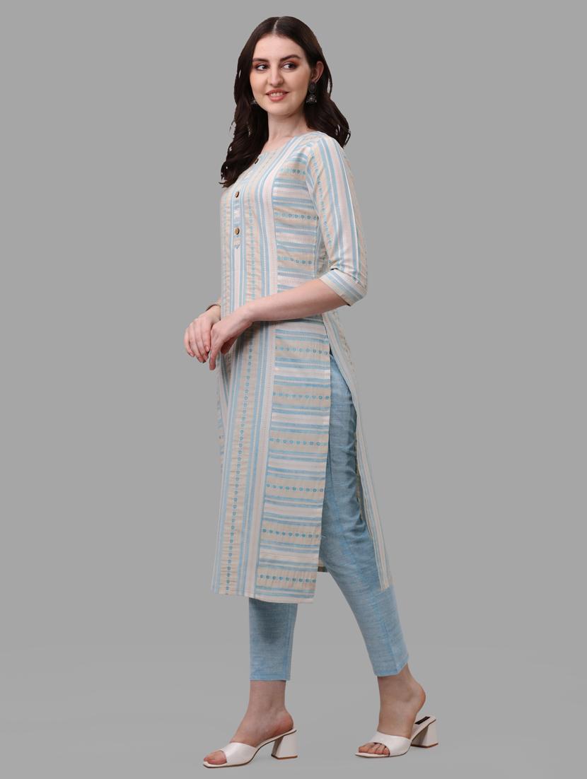 blue three quarter sleeve kurta pant set - 20133376 - Standard Image - 1