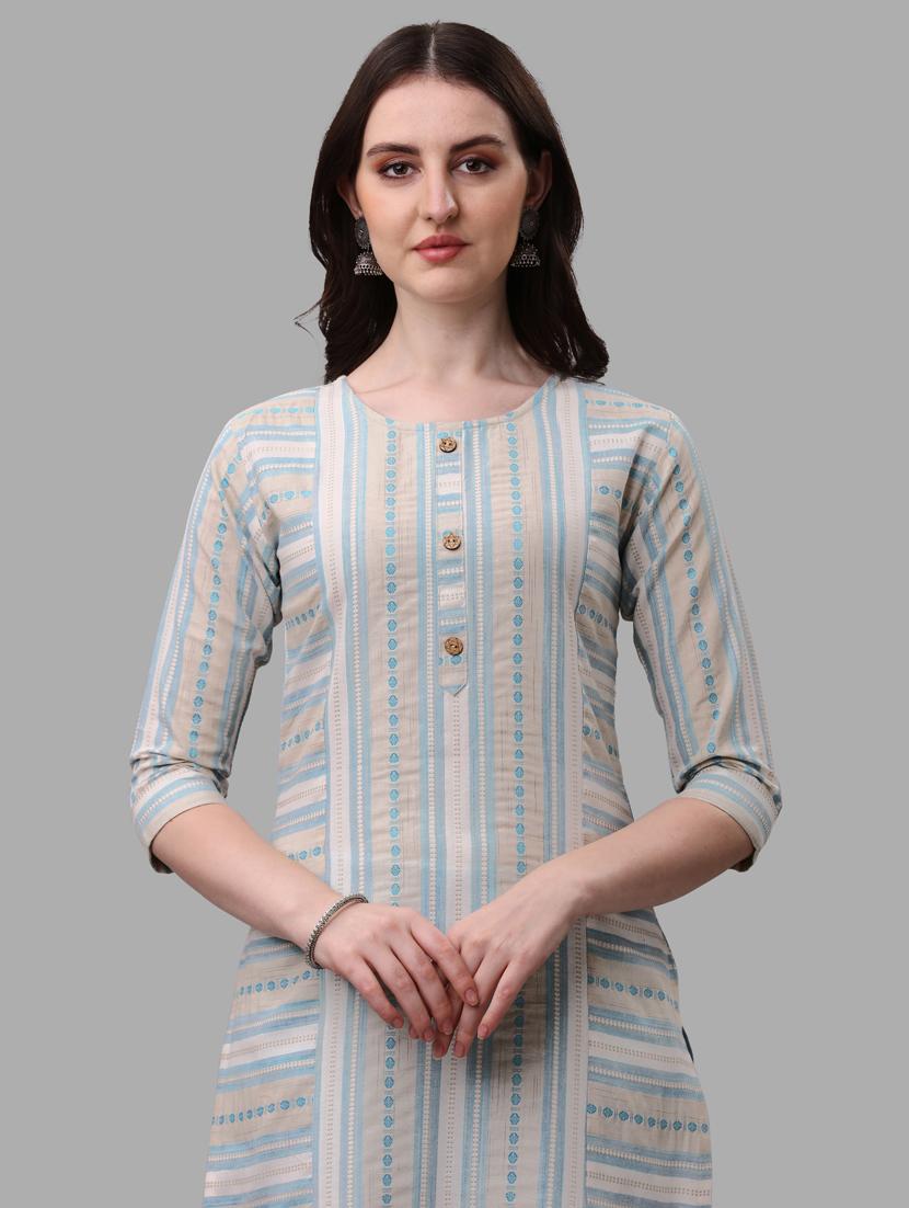 blue three quarter sleeve kurta pant set - 20133376 - Standard Image - 4