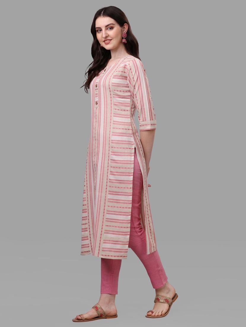 pink three quarter sleeve kurta pant set - 20133378 - Standard Image - 1