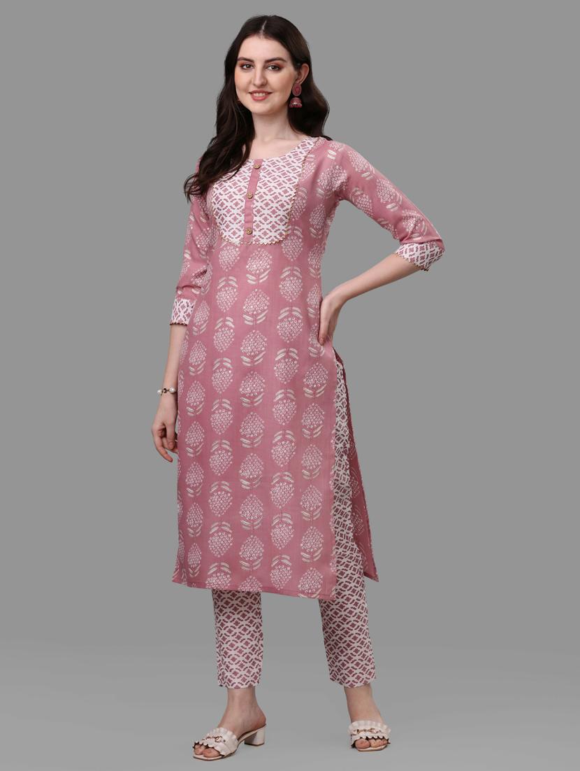 pink three quarter sleeve kurta pant set - 20133381 - Standard Image - 1