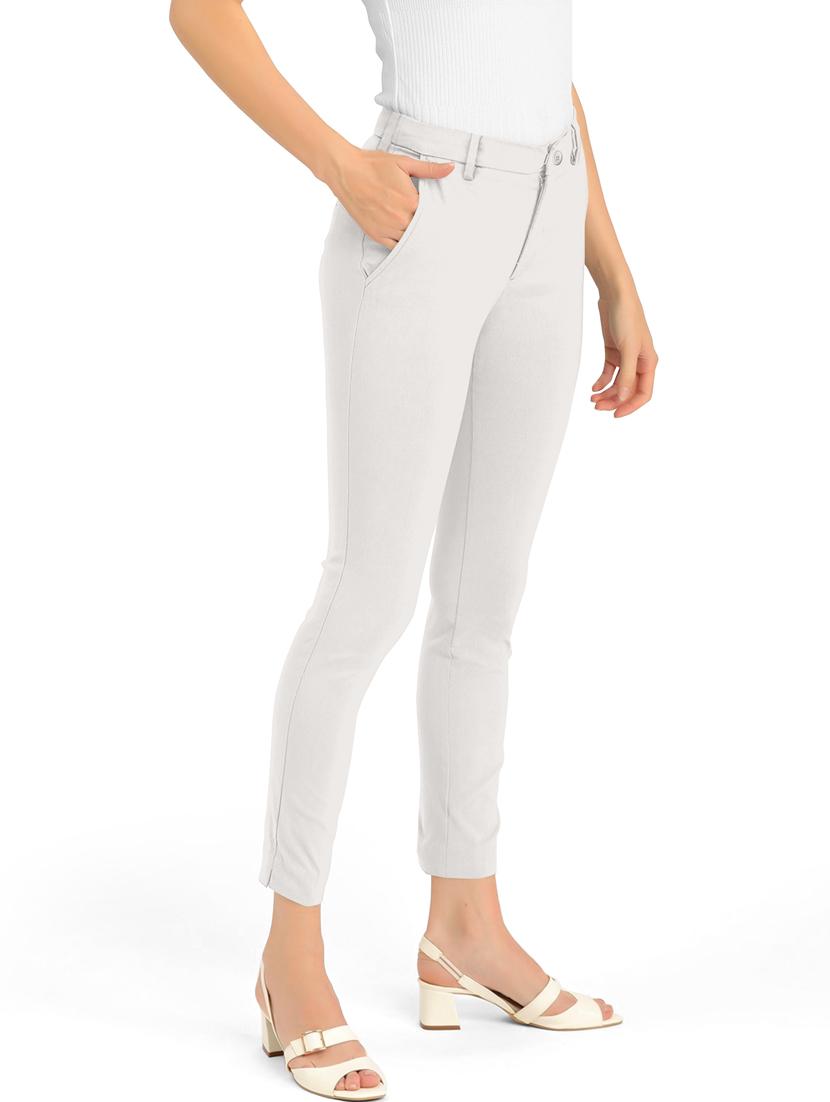 silver solid mid rise ankle length trouser - 20133394 - Standard Image - 1