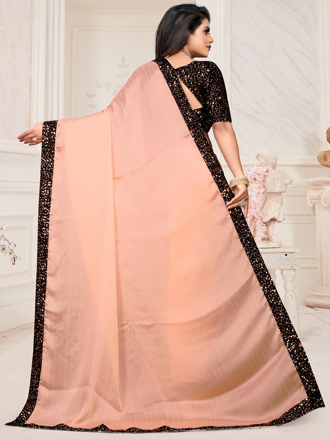 orange silk saree with sequence lace border with blouse - 20133587 - Standard Image - 1