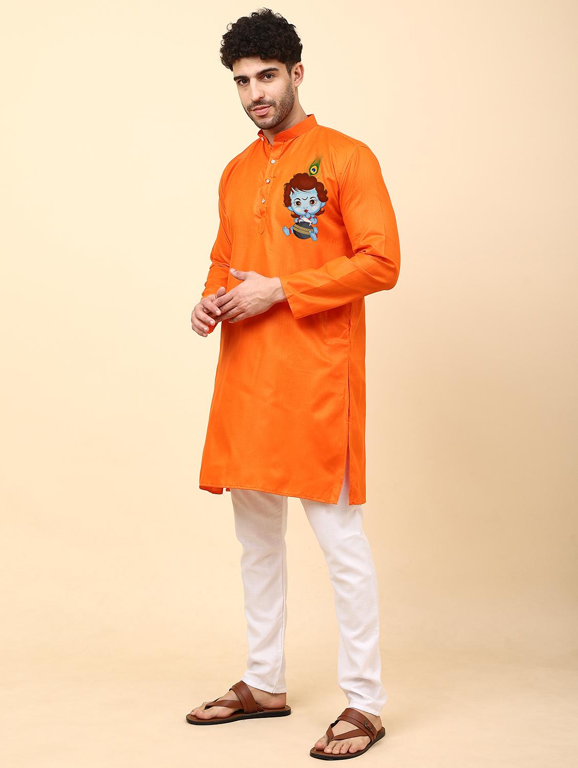 orange cotton blend kurta pyjama ethnic wear set - 20133603 - Standard Image - 1