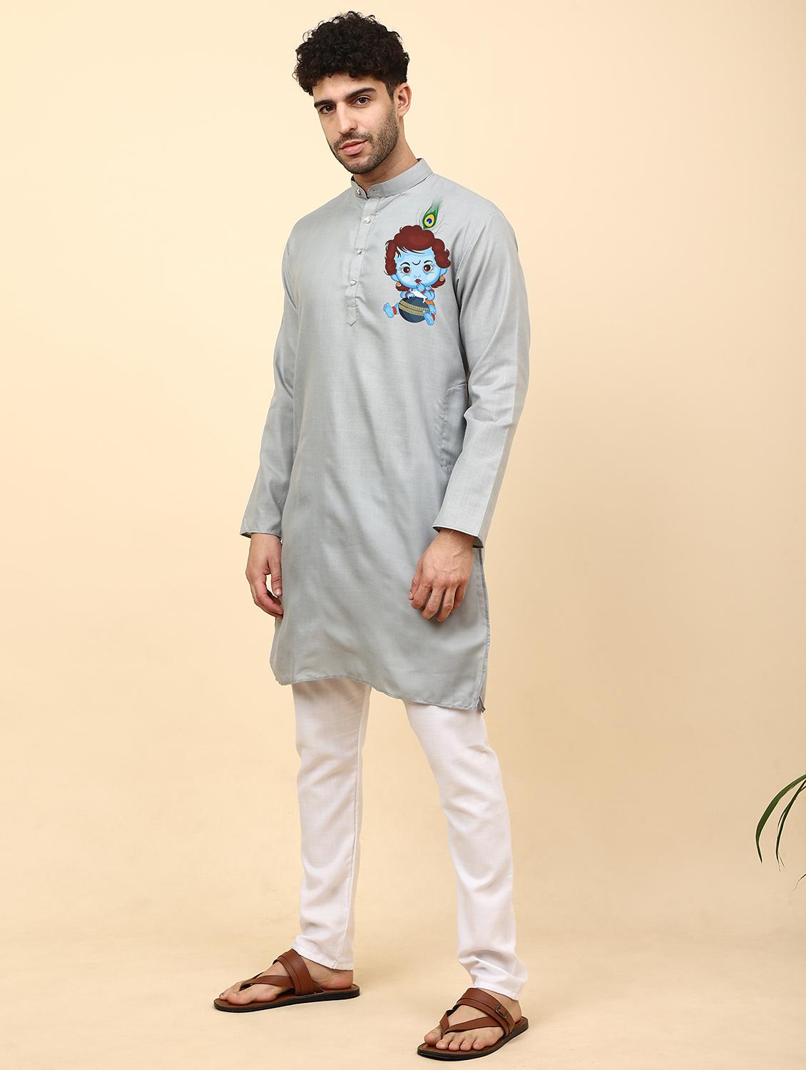 grey cotton blend kurta pyjama ethnic wear set - 20133608 -  Standard Image - 1