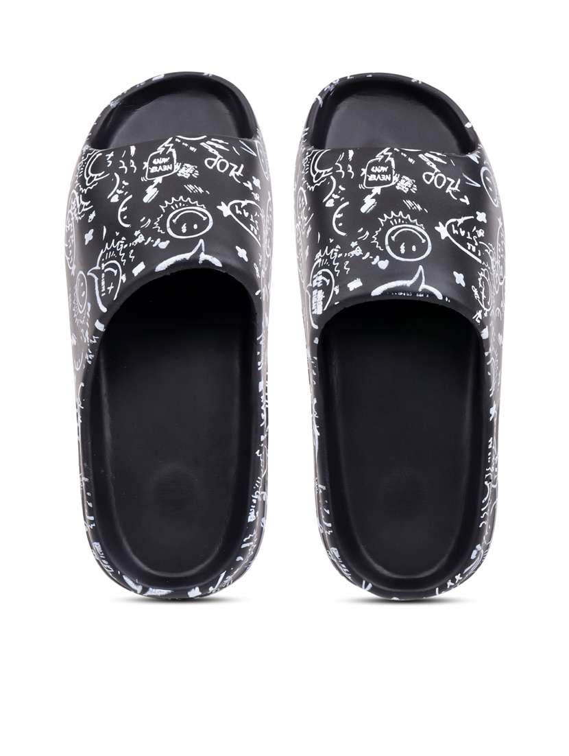 black rubber slip on flip flops - 20133613 - Standard Image - 4