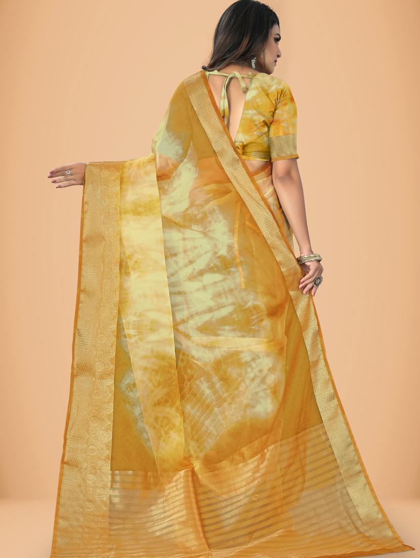 women's shibori yellow colored saree with blouse - 20133780 - Standard Image - 1