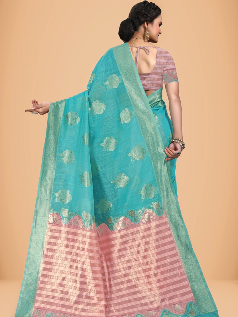 women's self design light blue colored saree with blouse - 20133782 - Standard Image - 1
