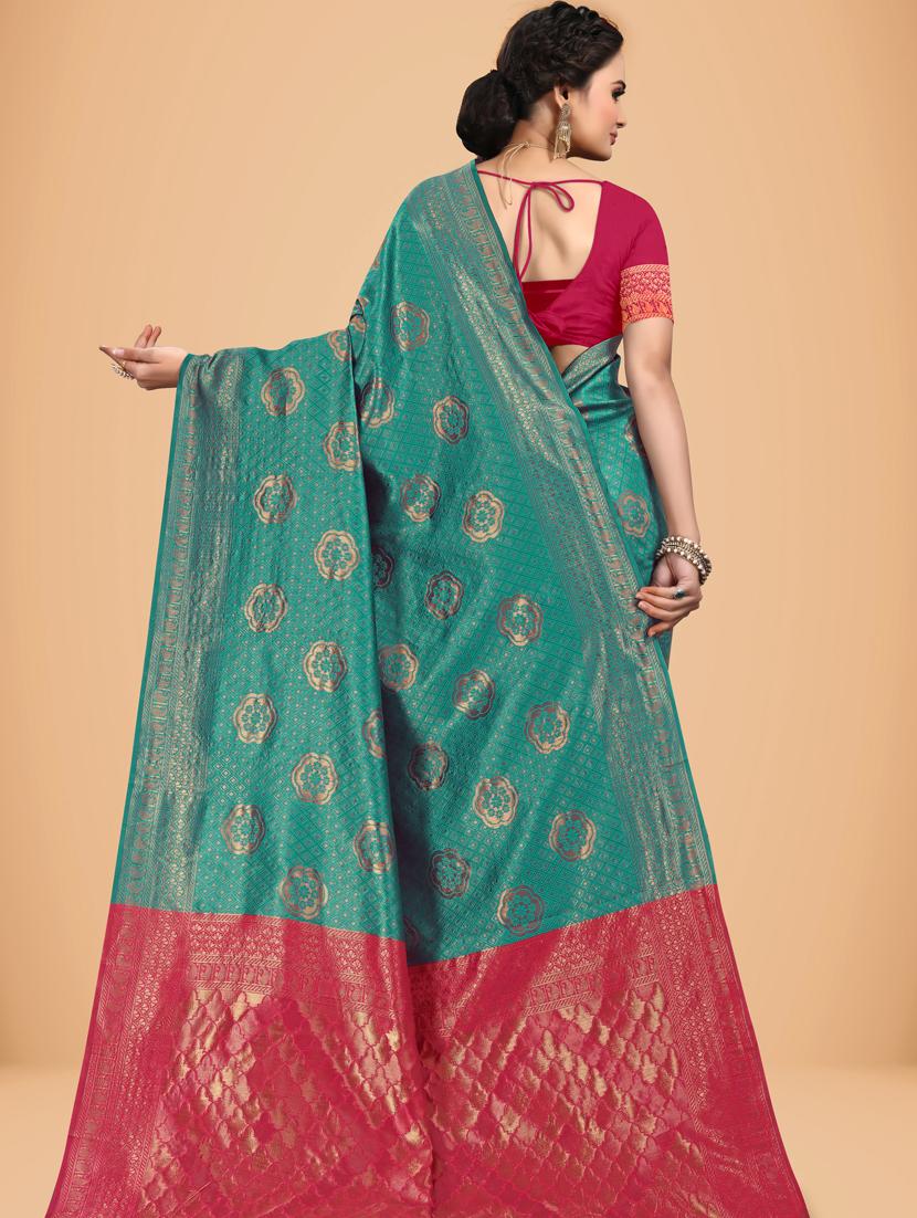 women's self design sea green colored saree with blouse - 20133789 - Standard Image - 1
