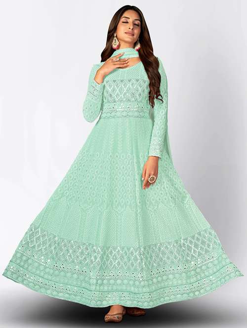 blue embroidered anarkali suits semi-stitched suit - 20135325 -  Standard Image - 0