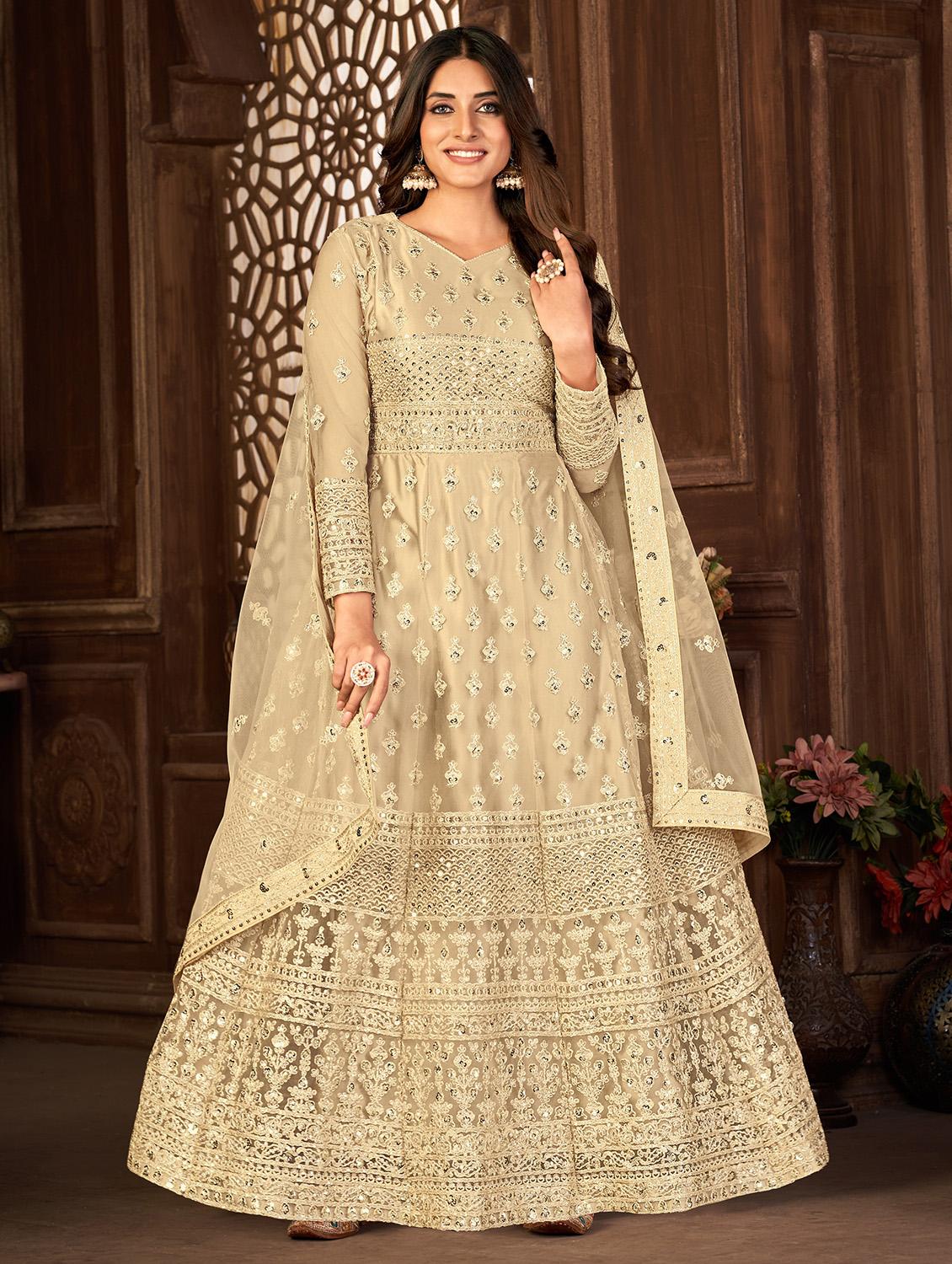 cream embroidered kurta-skirt semi-stitched suit - 20135338 -  Zoom Image - 0