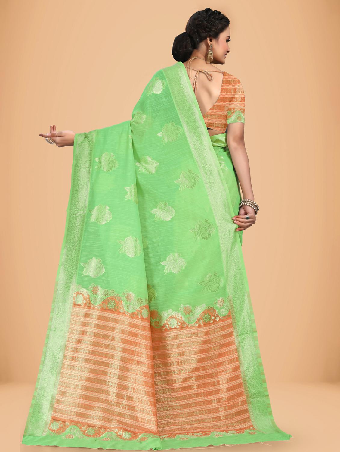 light green self design woven saree with blouse - 20135419 - Standard Image - 1