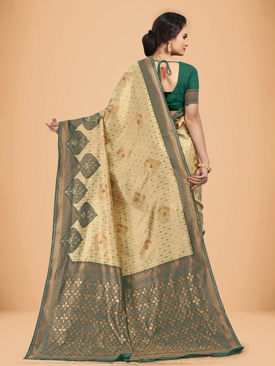 off white self design woven saree with blouse - 20135428 - Standard Image - 1