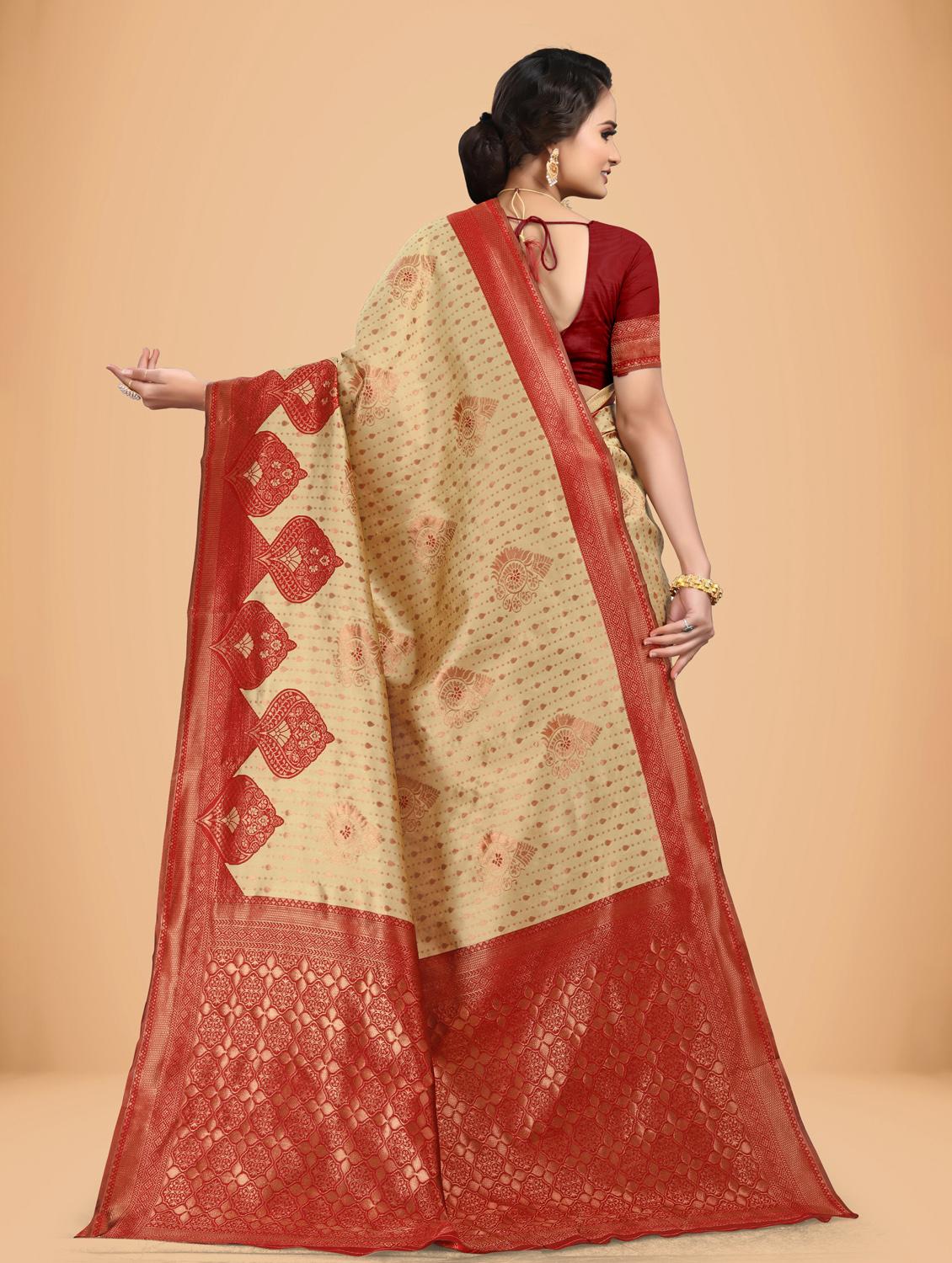 off white self design woven saree with blouse - 20135429 - Standard Image - 1