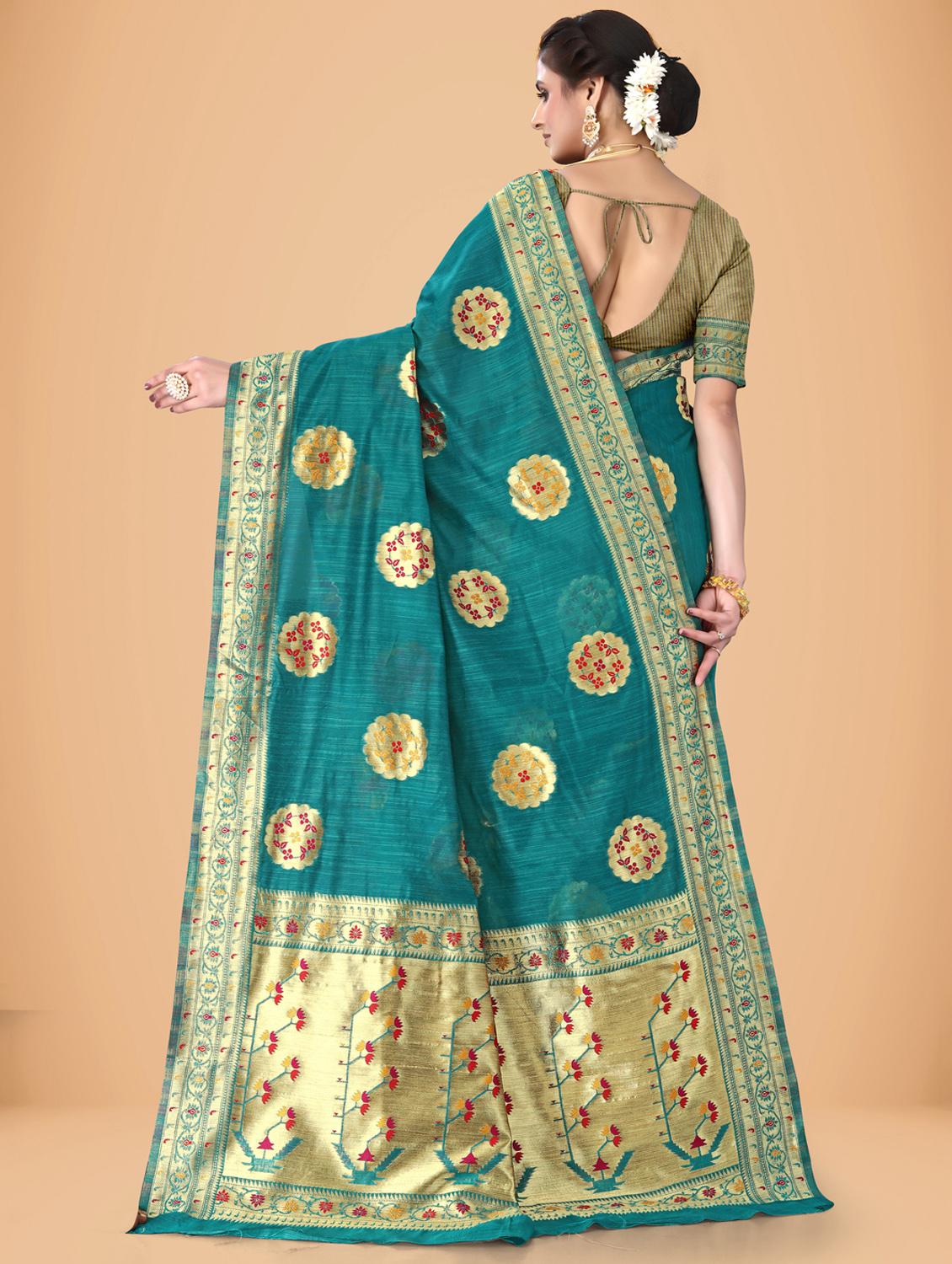 sky blue self design woven saree with blouse - 20135433 -  Standard Image - 1