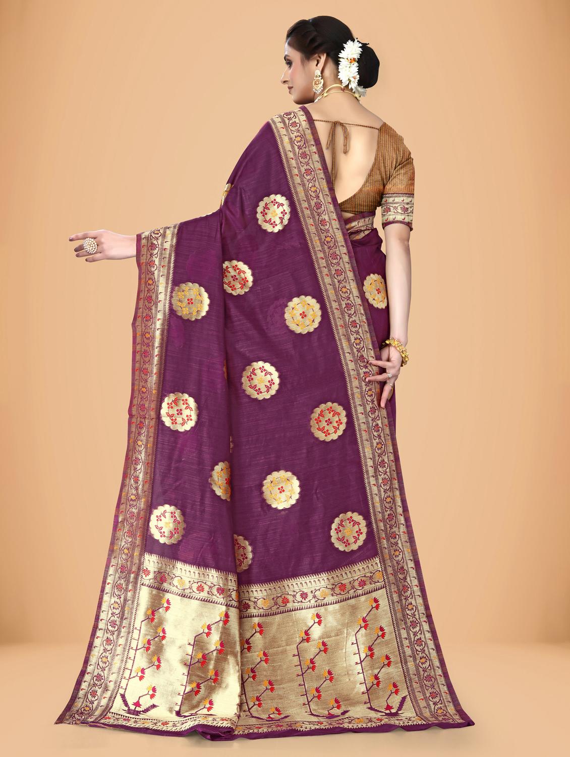 purple self design woven saree with blouse - 20135434 - Standard Image - 1