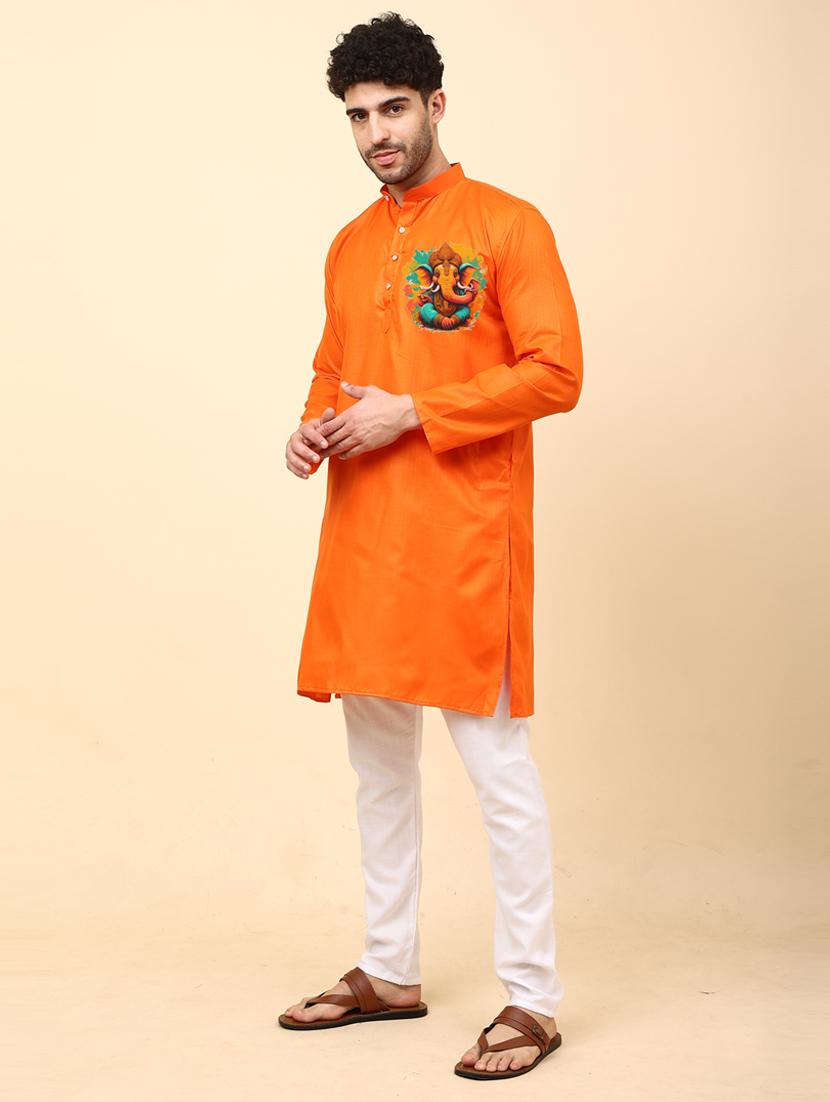 orange cotton blend kurta pyjama ethnic wear set - 20135492 - Standard Image - 1