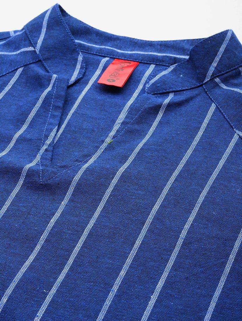women blue striped straight kurti - 20135564 -  Standard Image - 1