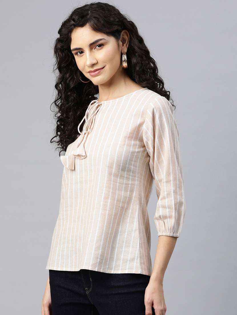 women's straight tie-up neck top - 20135565 -  Standard Image - 1
