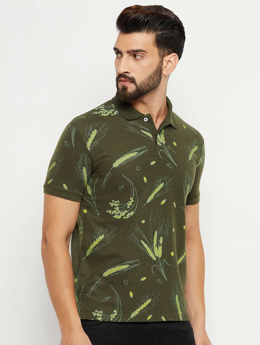 men olive printed polo t-shirt