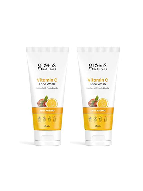 globus naturals anti-ageing skin brightening vitamin c face wash (75 g), set of 2