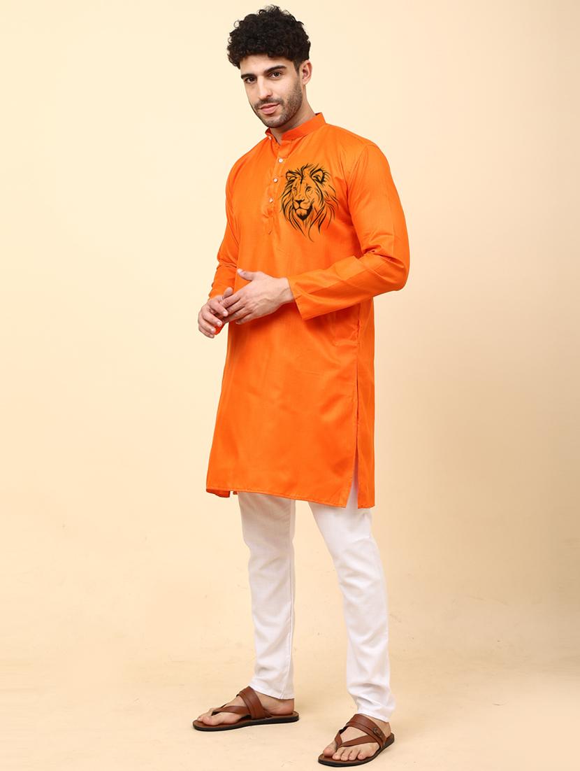 orange cotton blend kurta pyjama ethnic wear set - 20136711 - Standard Image - 1