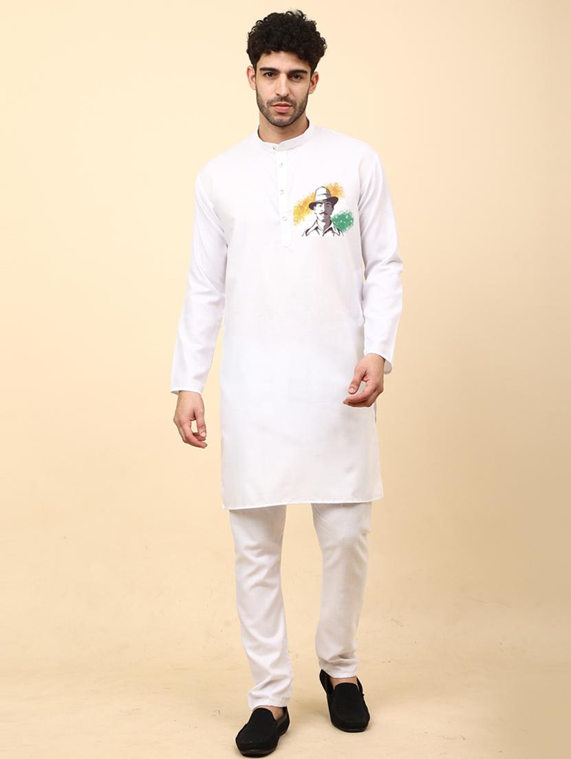white cotton blend kurta pyjama ethnic wear set - 20136721 -  Standard Image - 1