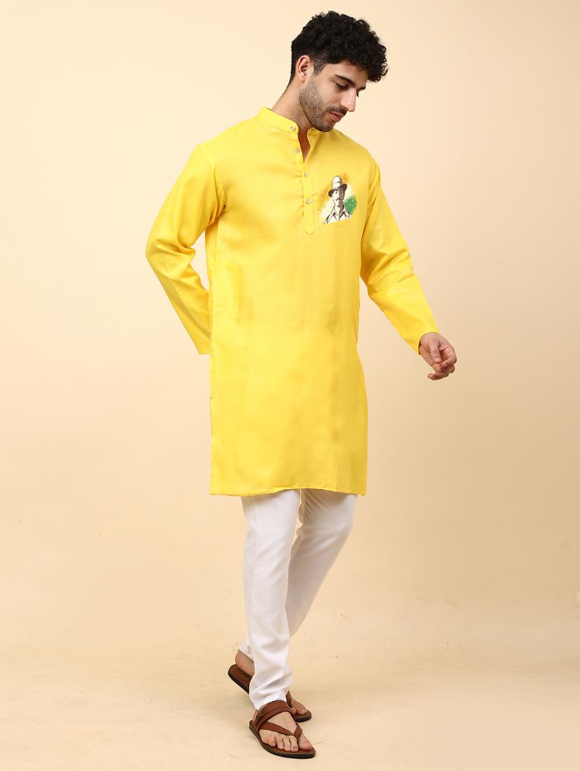 yellow cotton blend kurta pyjama ethnic wear set - 20136726 - Standard Image - 1