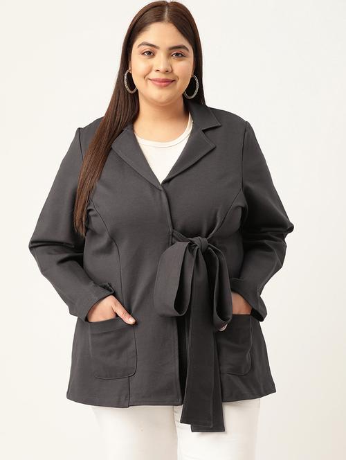women grey solids long sleeves shrugs - 20136777 -  Standard Image - 0