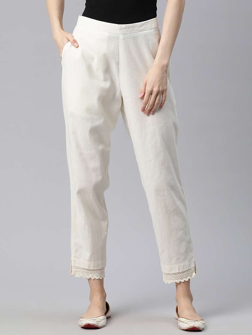 beige solid pleated trouser