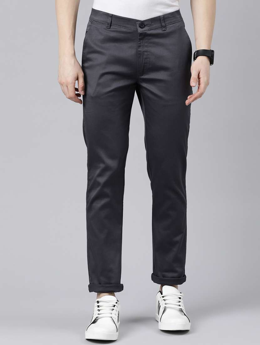 grey solid chinos casual trouser