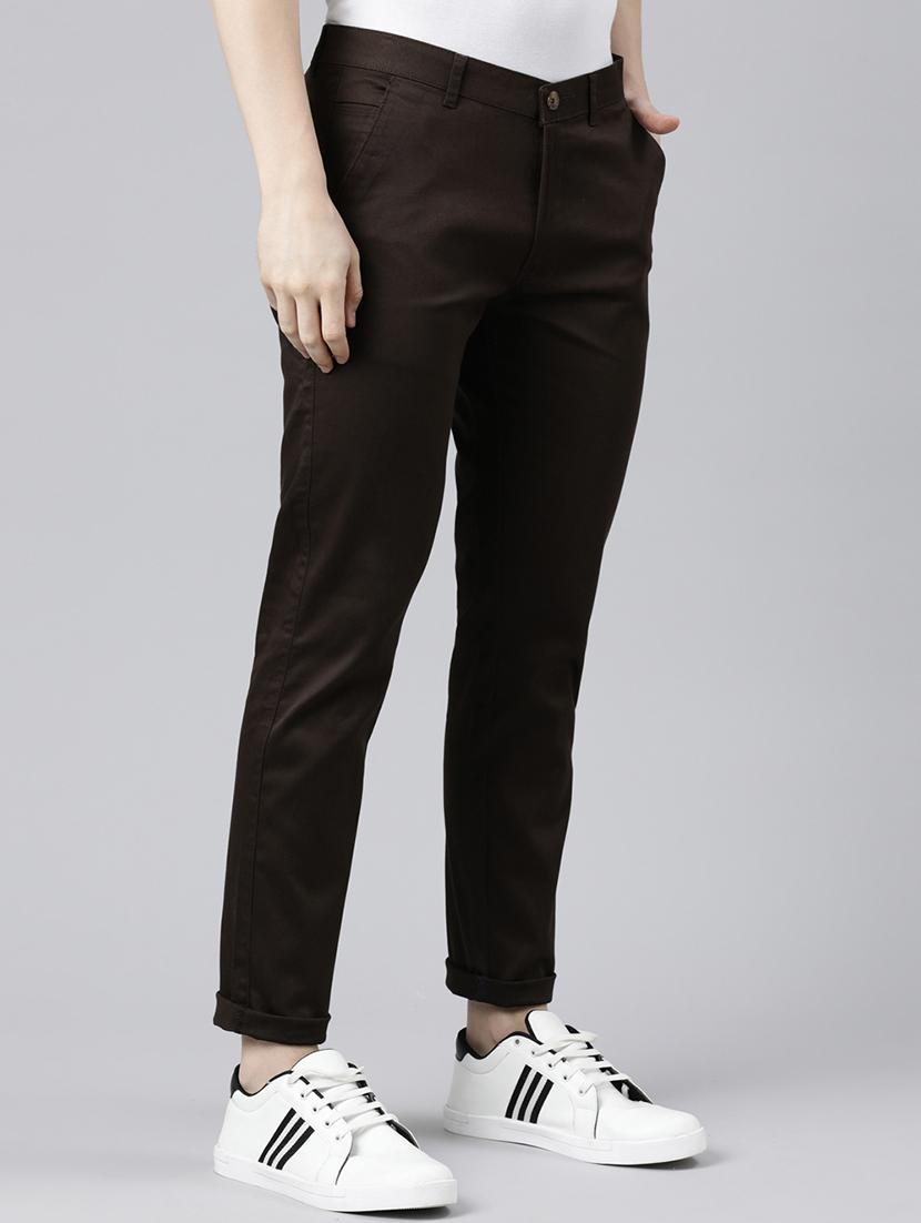 brown solid chinos casual trouser - 20136829 - Standard Image - 1