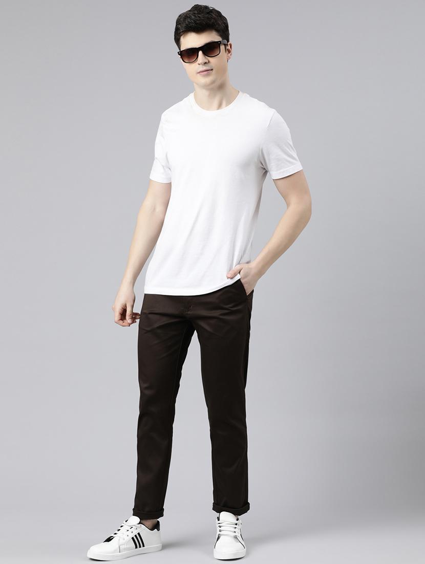 brown solid chinos casual trouser - 20136829 - Standard Image - 4