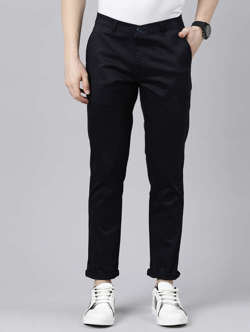 blue solid chinos casual trouser - 20136830 -  Standard Image - 0