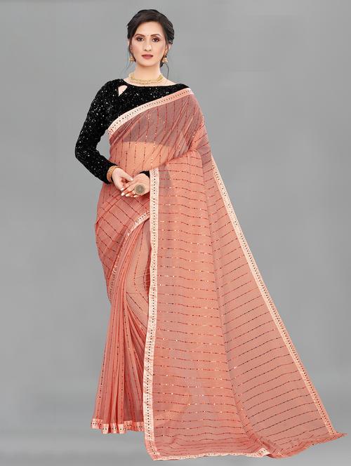 peach self design woven saree with blouse - 20136893 - Standard Image - 0