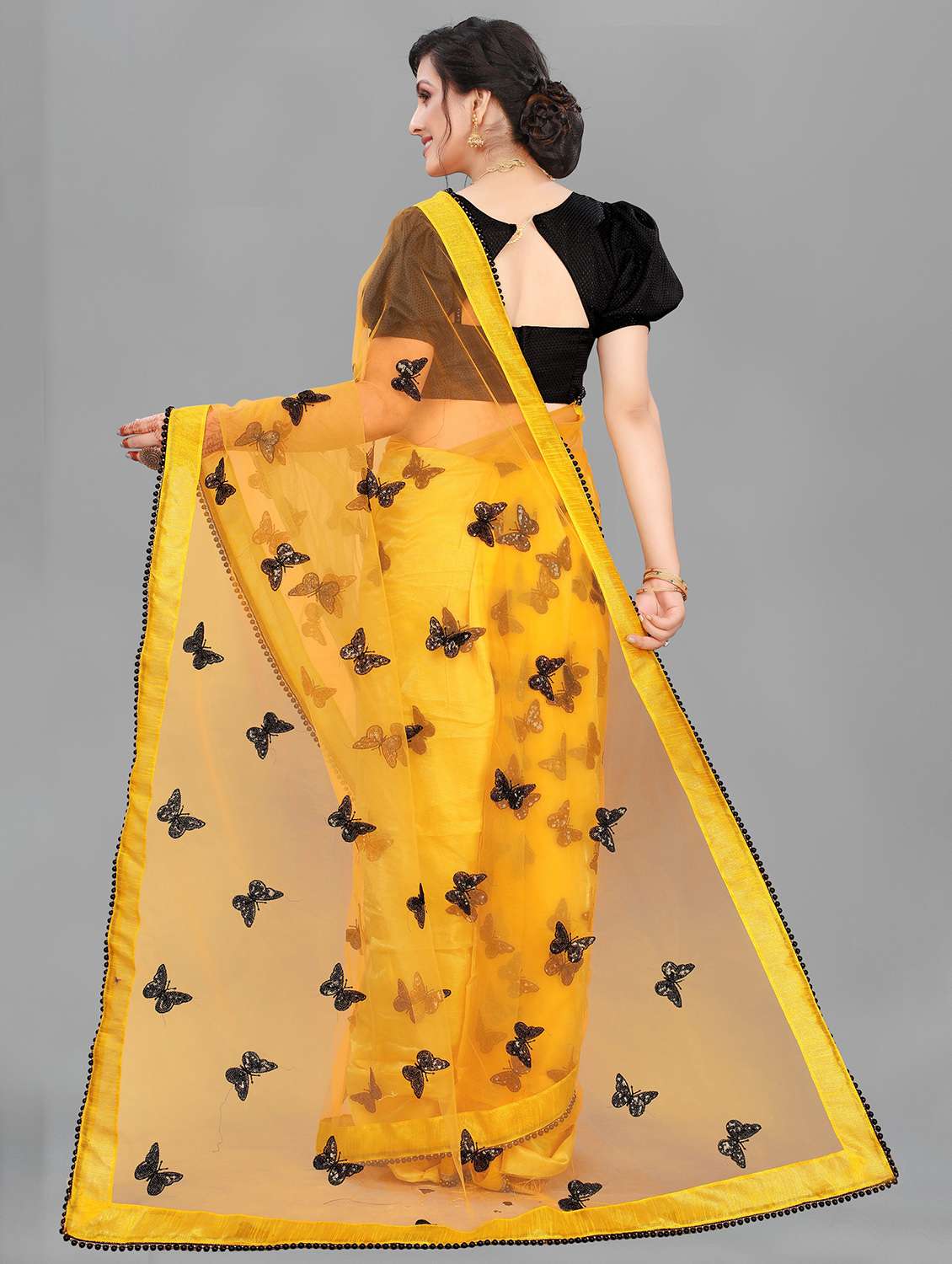 yellow embellished woven saree with blouse - 20136917 -  Standard Image - 1