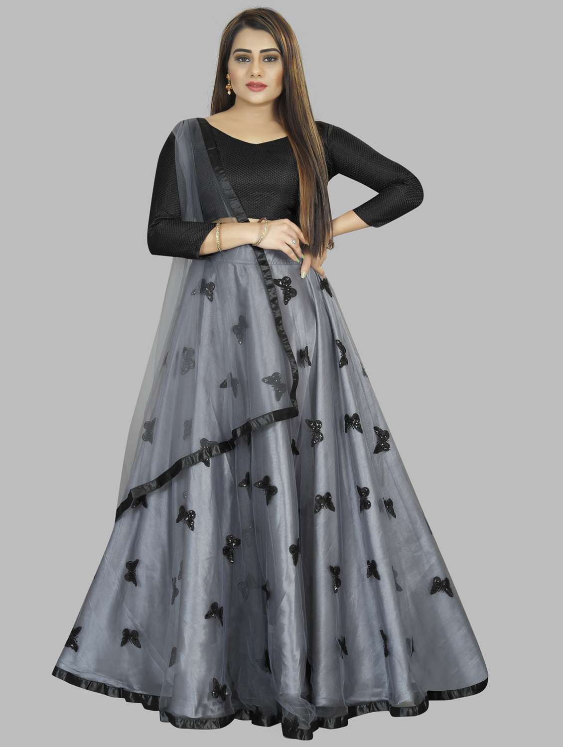 women grey flared lehenga - 20136929 - Zoom Image - 0