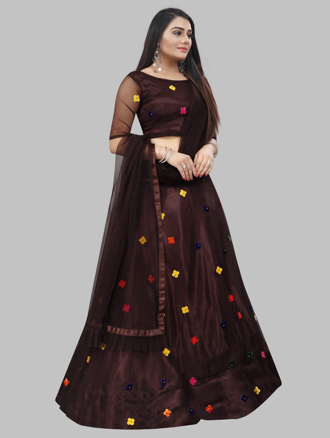 women brown flared lehenga - 20136968 - Standard Image - 1