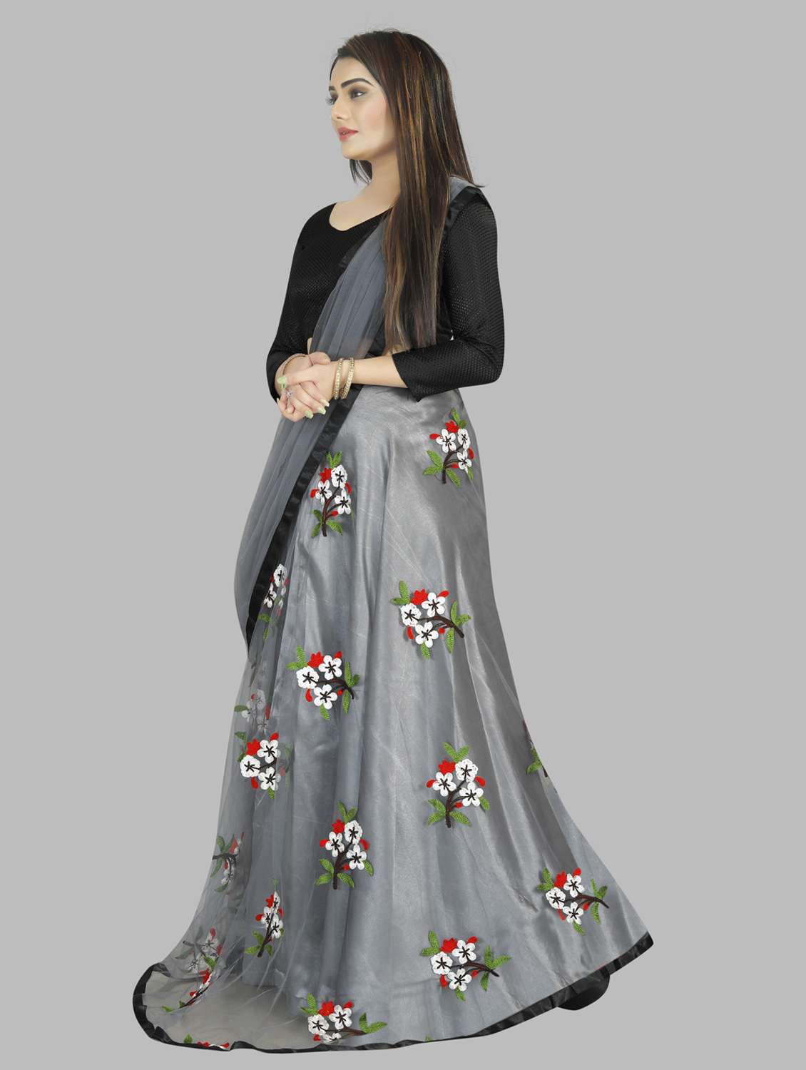 women grey flared lehenga - 20136980 - Standard Image - 1