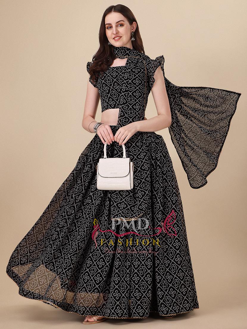 black bandhani flared lehenga - 20136989 - Zoom Image - 0