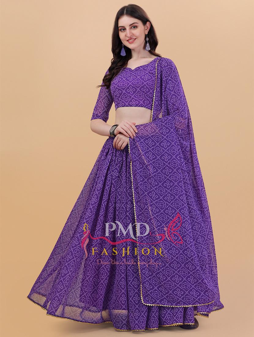 purple bandhani flared lehenga - 20136992 -  Zoom Image - 0