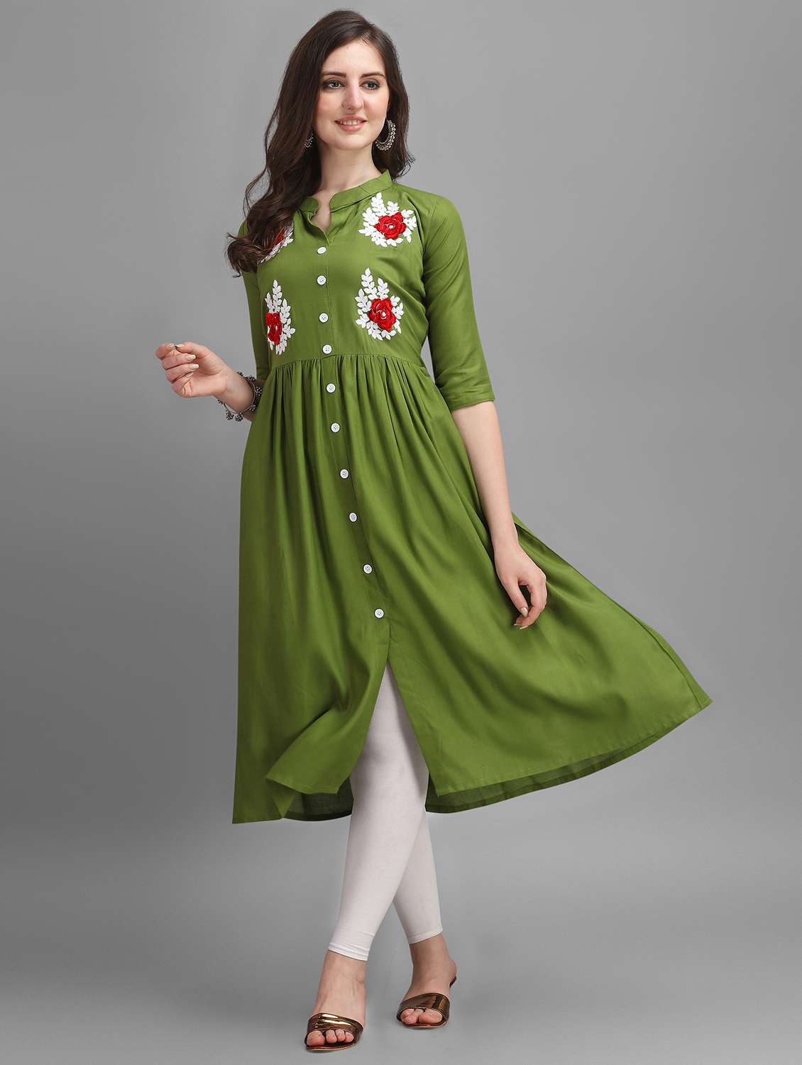 women solid a-line kurta