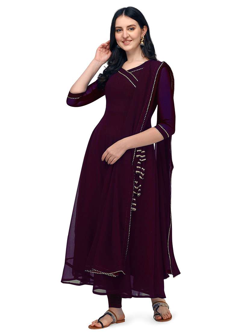 women solid angrakha kurta pant set with dupatta