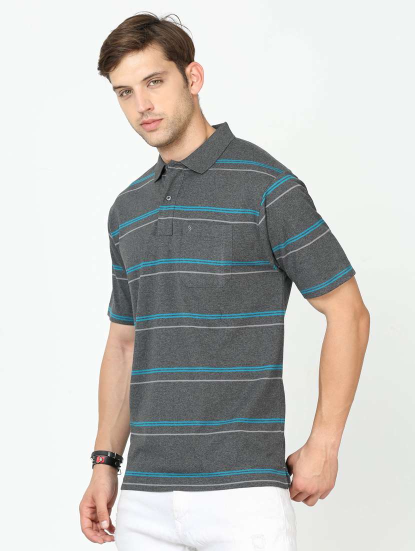 charcoal striped short sleeve polo t-shirt - 20137120 -  Standard Image - 1