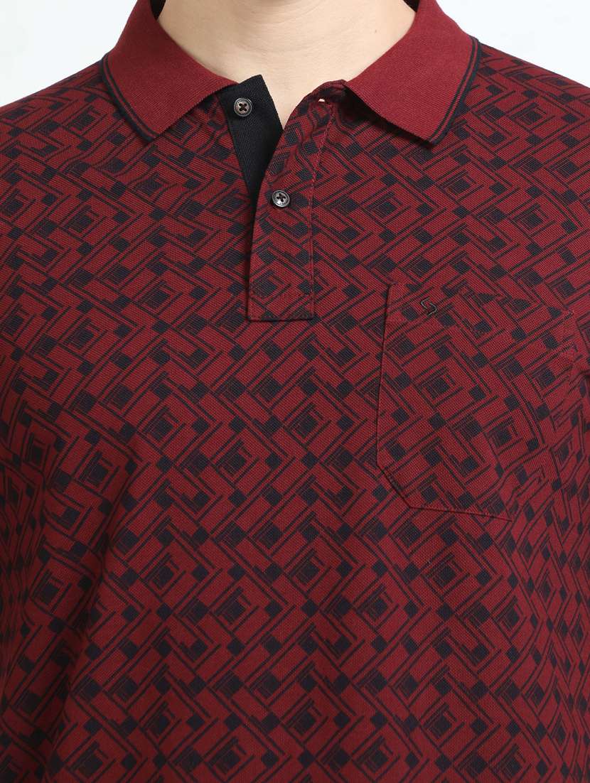 maroon printed short sleeve polo t-shirt  - 20137156 -  Standard Image - 4